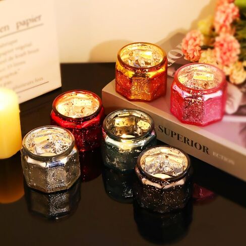 Set of 6 Glass Tea Light Candle Holders with Lid Colored Stars Tea Lights Candles Holders Table Centerpieces for Wedding Party, Glass Votive Candle Holders Wedding Centerpieces in Saudi Arabia