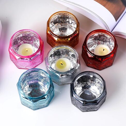Set of 6 Glass Tea Light Candle Holders with Lid Colored Stars Tea Lights Candles Holders Table Centerpieces for Wedding Party, Glass Votive Candle Holders Wedding Centerpieces in Saudi Arabia