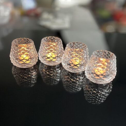 4 قطع من حاملات الشموع الزجاجية، حاملات شموع Tealight لقطع مركزية الطاولة، ديكور الزفاف وحفلة العشاء، حاملات شموع لأضواء الشاي، ديكور عيد الحب (نقطة) in Saudi Arabia