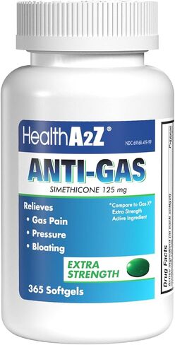 HealthA2Z® Gas Relief Simethicone | 125mg | Extra Strength | Relieves from Stomach Discomfort and Gas | Anti Flatulence | Relieves Gas Fast and Bloating (72 Counts (Pack of 1)) in Saudi Arabia