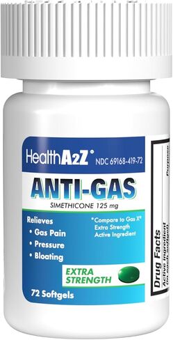 HealthA2Z® Gas Relief Simethicone | 125mg | Extra Strength | Relieves from Stomach Discomfort and Gas | Anti Flatulence | Relieves Gas Fast and Bloating (72 Counts (Pack of 1)) in Saudi Arabia