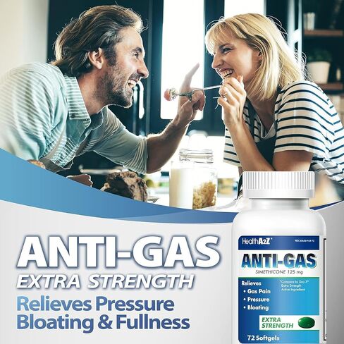 HealthA2Z® Gas Relief Simethicone | 125mg | Extra Strength | Relieves from Stomach Discomfort and Gas | Anti Flatulence | Relieves Gas Fast and Bloating (72 Counts (Pack of 1)) in Saudi Arabia