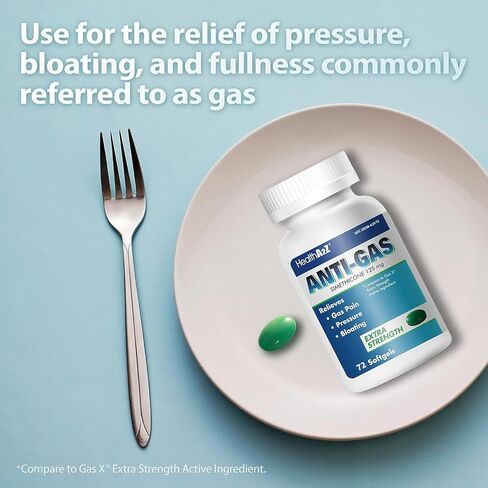 HealthA2Z® Gas Relief Simethicone | 125mg | Extra Strength | Relieves from Stomach Discomfort and Gas | Anti Flatulence | Relieves Gas Fast and Bloating (72 Counts (Pack of 1)) in Saudi Arabia