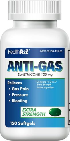 HealthA2Z® Gas Relief Simethicone | 125mg | Extra Strength | Relieves from Stomach Discomfort and Gas | Anti Flatulence | Relieves Gas Fast and Bloating (72 Counts (Pack of 1)) in Saudi Arabia