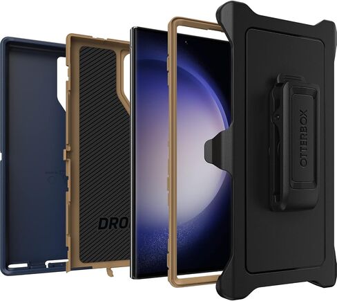 حافظة OtterBox Galaxy S23 Ultra Defender Series - سوداء، متينة ومتينة، مع حماية للمنافذ، وتتضمن مسند بمشبك الحافظة in Saudi Arabia
