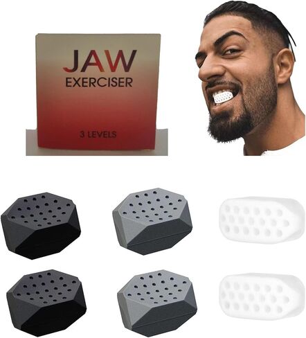 جهاز تمرين الفك للرجال والنساء - 6 قطع من السيليكون القوي لتدريب الفك وتشكيل وتقوية الوجه، وأقراص تونر الفك، وعلكة مضغ خط الفك، ومزيل تقليل الذقن المزدوج، وأدوات التجميل لمدربي الرقبة in Kuwait