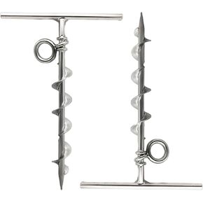 MARINE CITY 304 Grade Stainless Steel Long Grip Spiral Ground Anchor with an O-Ring for Boat Mooring on Beach – Camping Tent – Screw Dog Tie-Out Stake Backyard (Pack of 2)