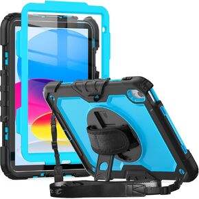 حافظة حماية متينة من الجيل العاشر من Herize iPad مقاس 10.9 بوصات مع حامل قلم وواقي للشاشة وحزام كتف بمقبض | حافظة آيباد 10 A2757/A2777| مقاوم للصدمات شديد التحمل | أسود