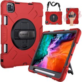 SUPFIVES Case for iPad Pro 12.9 2022 6th Generation: Upgraded Military Grade Shockproof Protective Silicone Cover for iPad 12.9 Inch 5th Gen 2021-Pencil Holder-Handle-Shoulder Strap-Kick Stand-Black