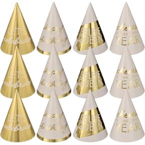 Happy Cake Day Mini Cone Hats (حزمة 12) - 4 " - قبعات حزب رقائق متعددة الألوان للاحتفالات التي لا تنسى