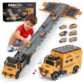 لعبة Toddler Thores Thorends قابلة للطي هدايا ، لعبة ألعاب Kids للبنات الفتيات مع مسارات السباق ، ولعب شاحنات السيارات للأعمار 2 3 4 5 6+ سنوات ، الأطفال الصغار 6 طبقة من سيارات النقل مع 6 سيارات سباق حمراء