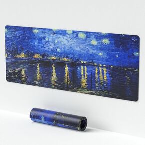 Large Japanese Sea Wave Mouse Pad, White Anime Desk Mat,Extended Non-Slip Keyboard Mouse Pad Kanagawa Office Desk Pad 23.6" x 11.8" Gaming Mouse Pad Desktop Protector for Office and Home