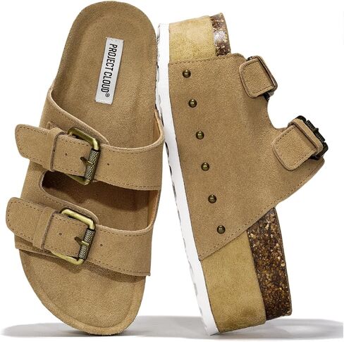 صنادل منصة للنساء، صنادل إسفين من الجلد الطبيعي للنساء 2024، صنادل نسائية مريحة غير قابلة للانزلاق بكعب منصة أحذية نسائية (Oliy) in Kuwait