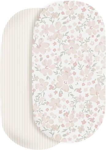 ملاءة سرير من القطن العضوي من Makemake Organics (مجموعة من 2) غطاء مرتبة سرير عضوي معتمد من GOTS يناسب شكل الساعة الرملية البيضاوي المستطيل - فائق النعومة وجيد التهوية (15 بوصة × 33 بوصة، منقط + قوس قزح) in Kuwait