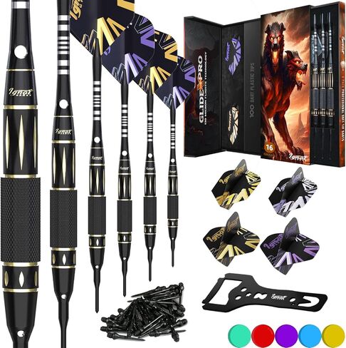 مجموعات رؤوس بلاستيكية لرمي السهام من IgnatGames - أسهم ذات أطراف ناعمة للوحة رمي السهام الإلكترونية - مجموعة سهام ذات أطراف بلاستيكية مع أعمدة من الألومنيوم، وحلقات، و100 طرف للسهام و16 رحلة + مفتاح ربط السهام + حقيبة مبتكرة in Kuwait