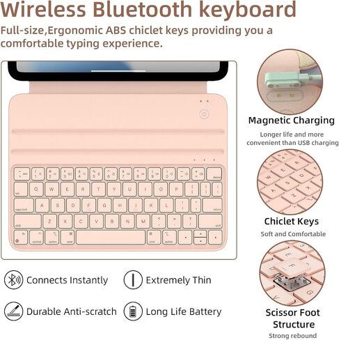حافظة HOU ipad الجيل العاشر مع لوحة مفاتيح، حافظة لوحة مفاتيح ذكية، لوحة مفاتيح iPad الجيل العاشر، حافظة لوحة مفاتيح رفيعة للغاية لجهاز iPad الجيل العاشر 10.9 بوصة 2022، شحن مغناطيسي، بلوتوث in Kuwait