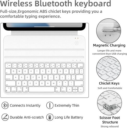 حافظة HOU ipad الجيل العاشر مع لوحة مفاتيح، حافظة لوحة مفاتيح ذكية، لوحة مفاتيح iPad الجيل العاشر، حافظة لوحة مفاتيح رفيعة للغاية لجهاز iPad الجيل العاشر 10.9 بوصة 2022، شحن مغناطيسي، بلوتوث in Kuwait