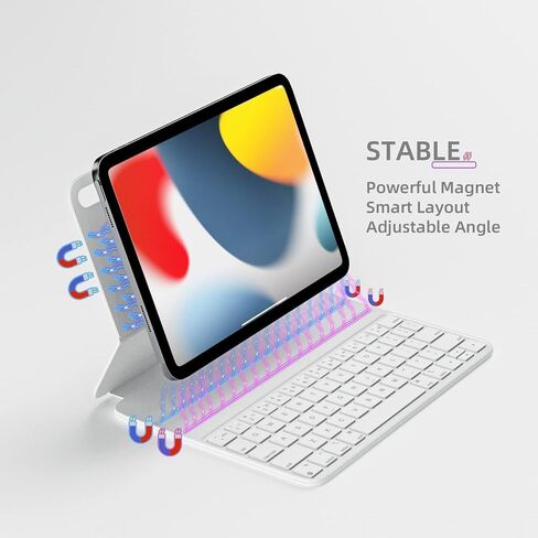 حافظة HOU ipad الجيل العاشر مع لوحة مفاتيح، حافظة لوحة مفاتيح ذكية، لوحة مفاتيح iPad الجيل العاشر، حافظة لوحة مفاتيح رفيعة للغاية لجهاز iPad الجيل العاشر 10.9 بوصة 2022، شحن مغناطيسي، بلوتوث in Kuwait