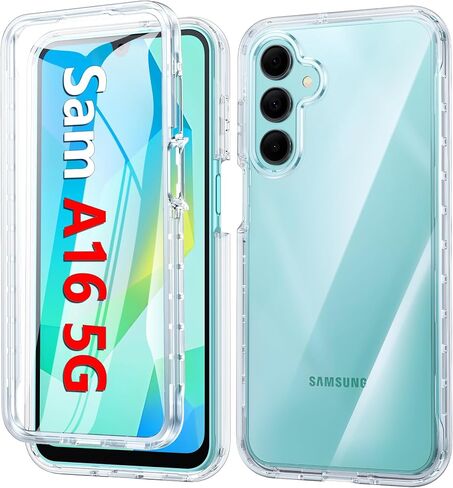FNTCASE for Samsung Galaxy A14-5G Case: Clear Shockproof Protective Phone Case with Built-in Screen Protector - Slim Rugged Dual Layer Full Protection Transparent TPU Case Bumper Cover (Crystal Clear) in Kuwait