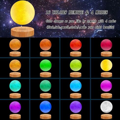 Vgazer Levitating Moon Lamp ، 16 لونًا 20 طرازًا مصباحًا قمرًا عائمًا ، عائمًا ودوران في الهواء بحرية مع ضوء قمر قمر قابل للتعديل للهدايا الفريدة ، ديكور الغرفة ، ألعاب مكتب مكتب المكتب in Kuwait