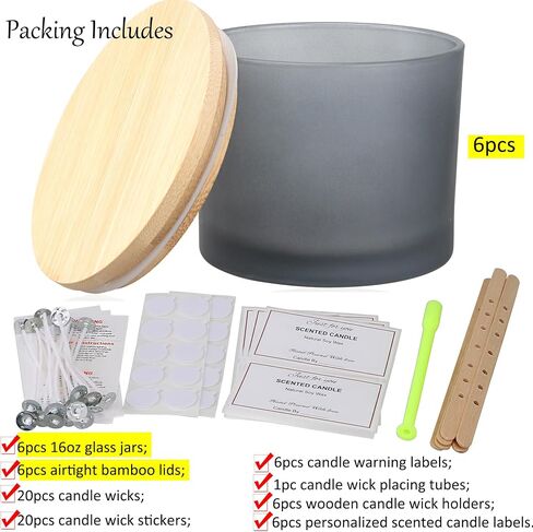 MILIVIXAY 6 Pack 16 oz Candle Jars with Bamboo Lids and Candle Making Kits - 3 Wick Candle Jars,Bulk Empty Clear Thick Glass Candle Jars for Making Large Candles - Spice, Powder Containers. in Kuwait