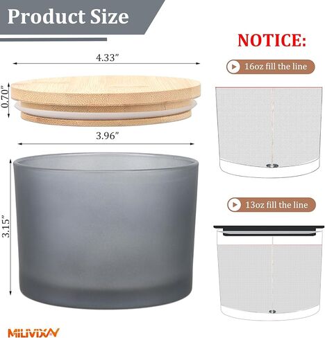 MILIVIXAY 6 Pack 16 oz Candle Jars with Bamboo Lids and Candle Making Kits - 3 Wick Candle Jars,Bulk Empty Clear Thick Glass Candle Jars for Making Large Candles - Spice, Powder Containers. in Kuwait