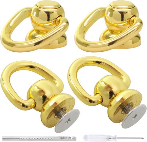 4 Pack Brass Ball Studs Rivets D Rings, Rotatable Purse Handbag Hardware for Purse Leather Craft(Silver) in Kuwait