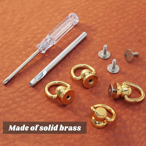 4 Pack Brass Ball Studs Rivets D Rings, Rotatable Purse Handbag Hardware for Purse Leather Craft(Silver) in Kuwait
