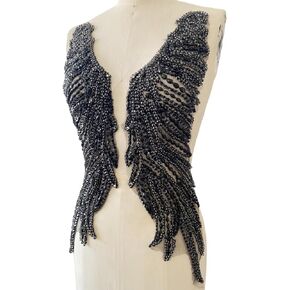 Pure Handmade Rhinestones lace Applique sew on Beads Sequins Trim Patches Accessories for Girl Dress Clothing 1 Pair/Set 5.5X20.8inches (Champagne) in Kuwait