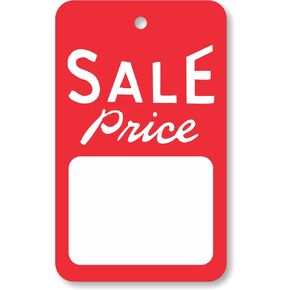 SmartSign Sale Price Tags with String | 1.75" x 2.875" Red/White Color (Pack of 1000), Made in USA