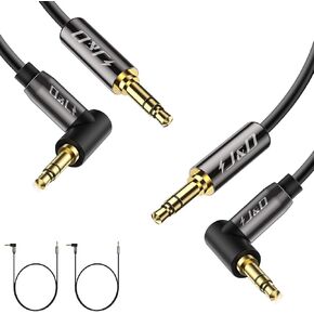J&D (2 Pack Gold Plated 3.5mm Stereo Audio Aux Jack to Jack Cable 90 Degree Right Angle Compatible for iPhone, Galaxy, Speakers or All Other Devices, 4 Feet in Kuwait