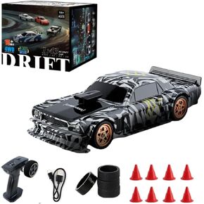 Mini RC Drift Car, 1/43 RC Electric Racing Car 4WD Remote Control Car with Lights, High Speed RC Vehicle for Adults - RTR Version, 4304 (Silver)