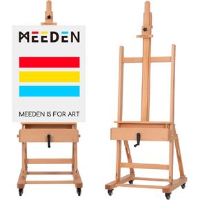 Meeden Extra -Large Art Painting Easel - الفنان المحترف Crank Easel مع ارتفاع قابل للتعديل 71 "إلى 98" - استوديو Wood Wood Heavy Duty Easel - H Frame Easel Stand للطلاء اللوحة حتى 83 "