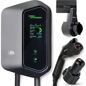 MACH I: Fast 48 Amp Level 2 EV Charger, Wall-Mount Electric Vehicle Charging Station, 200-240V Hardwire or NEMA 14-50. J1772 car Connector & Tesla NACS, Indoor/Outdoor, 30ft Cable evse Adapter