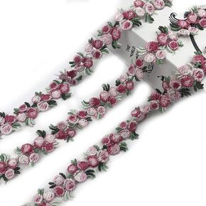 Lace Floral Trim 5 Yards Embroidery Venise Rose Flower Applique Sewing DIY Ribbon Craft for Dress Wedding Party Decoration (Purple)