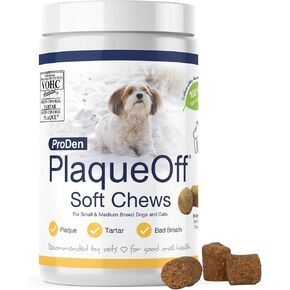 ProDen PlaqueOff Soft Chews with Natural Kelp - for Small & Medium Breed Dogs & Cats - Supports Normal, Healthy Teeth, Gums, and Breath Odor in Dogs & Cats - 90 Soft Chews