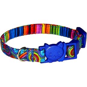 Psychedelic Swirls Cat or Kitten Collar - Colorful - Rainbow - Geometric - 3/8 Inch Wide - 2 Sizes - Breakaway Safety Buckle - Handmade by Green Acorn Kitchen in Kuwait
