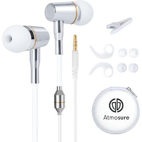 ATMOSURE Air Tube Headphones — Anti Radiation EMF Free Headphones with Carry Case, Microphone, Volume Control, Clipper and Set of Ear Tips
