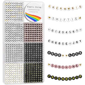 Redtwo 1600 Pcs Letter Beads Kit, 6 Styles of Colorful Alphabet Beads for Bracelet, Number Beads Smiley Face Beads Heart Beads and a Roll of Elastic String for Friendship Bracelet Kit.