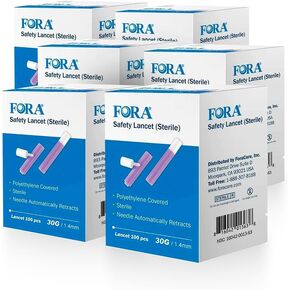 مشرط أمان معقم من FORA (5086)، عمق 1.4 مم، 30 مقياس، 100 قطعة، جهاز الوخز غير مطلوب