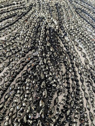 Pure Handmade Rhinestones lace Applique sew on Beads Sequins Trim Patches Accessories for Girl Dress Clothing 1 Pair/Set 5.5X20.8inches (Champagne) in Kuwait