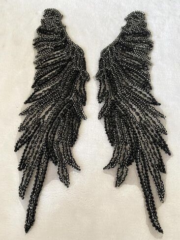 Pure Handmade Rhinestones lace Applique sew on Beads Sequins Trim Patches Accessories for Girl Dress Clothing 1 Pair/Set 5.5X20.8inches (Champagne) in Kuwait