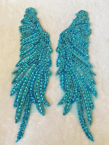 Pure Handmade Rhinestones lace Applique sew on Beads Sequins Trim Patches Accessories for Girl Dress Clothing 1 Pair/Set 5.5X20.8inches (Champagne) in Kuwait