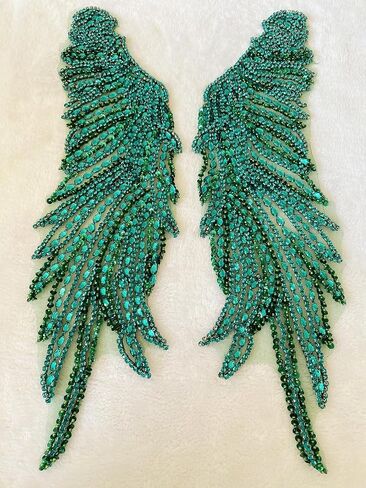 Pure Handmade Rhinestones lace Applique sew on Beads Sequins Trim Patches Accessories for Girl Dress Clothing 1 Pair/Set 5.5X20.8inches (Champagne) in Kuwait