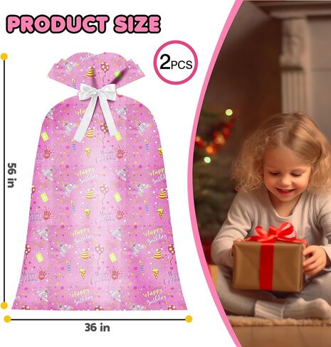 BB Science 1Pack Lager Extra Hight Hift Bag 56 "× 36" ، حقيبة هدايا Jumbo للهدايا الكبيرة الهدايا الكبيرة التي تعرض أطفال دراجة دراجة جيدة ، عيد ميلاد ، حفلة ، حفل زفاف (وردي) in Saudi Arabia