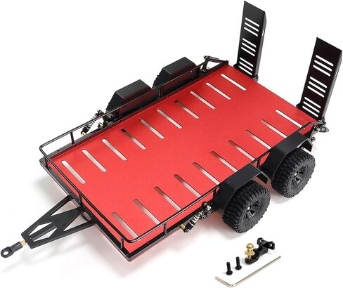 RC Trailer for Hauling Behind RC Car, 4 Wheels Metal Flatbed Trailer with Hook Hitch for TRX4M 1/18 RC Crawler Car (Blue) in Kuwait