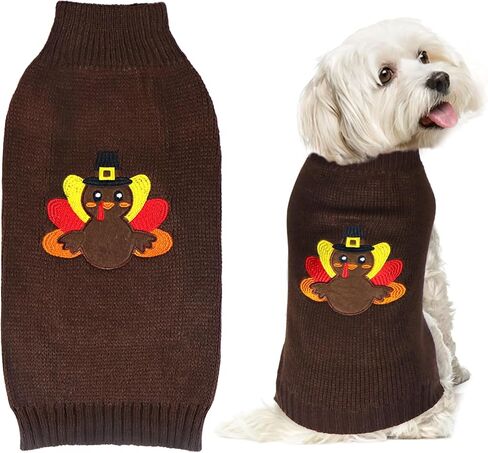 Dog Thanksgiving Sweater, Knitted Thanksgiving Fall Dog Sweater Dog Thanksgiving Outfit Clothes Holiday Dog Sweater for Small Medium Large Dogs Pets (Dark Brown, Medium) in Kuwait