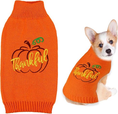 Dog Thanksgiving Sweater, Knitted Thanksgiving Fall Dog Sweater Dog Thanksgiving Outfit Clothes Holiday Dog Sweater for Small Medium Large Dogs Pets (Dark Brown, Medium) in Kuwait