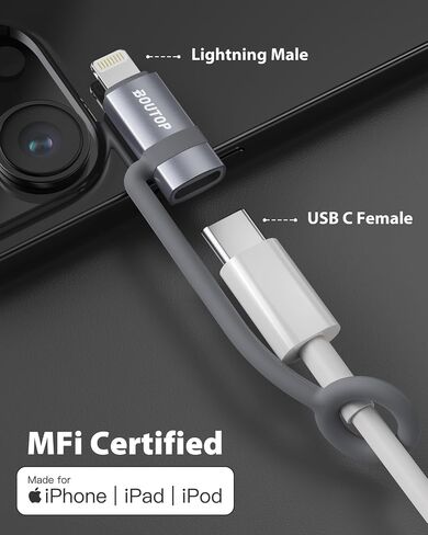BOUTOP [MFi Certified] 36W USB C to Lightning Adapter 2 Pack | PD Fast Charging Adapter with Anti-loss Silicone Ring; Converts USB-C Cable to Lightning for IPhone IPad MFi Certified 36W in Kuwait
