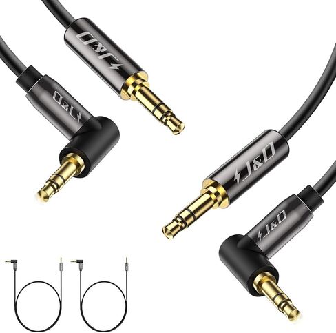 J&D (2 Pack Gold Plated 3.5mm Stereo Audio Aux Jack to Jack Cable 90 Degree Right Angle Compatible for iPhone, Galaxy, Speakers or All Other Devices, 4 Feet in Kuwait